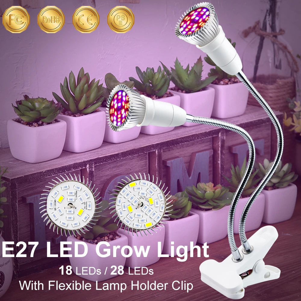 

LED Plant Growth Light Bulb E27 Phyto Lamp Clip 220V Full Spectrum Hydroponic 18W 28W Fito Lamps Indoor Seeds Lighting Grow Box