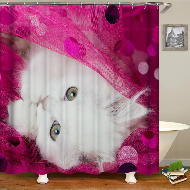 Цвет милый кот душ занавеска водонепроницаемая ткань для занавесок душа