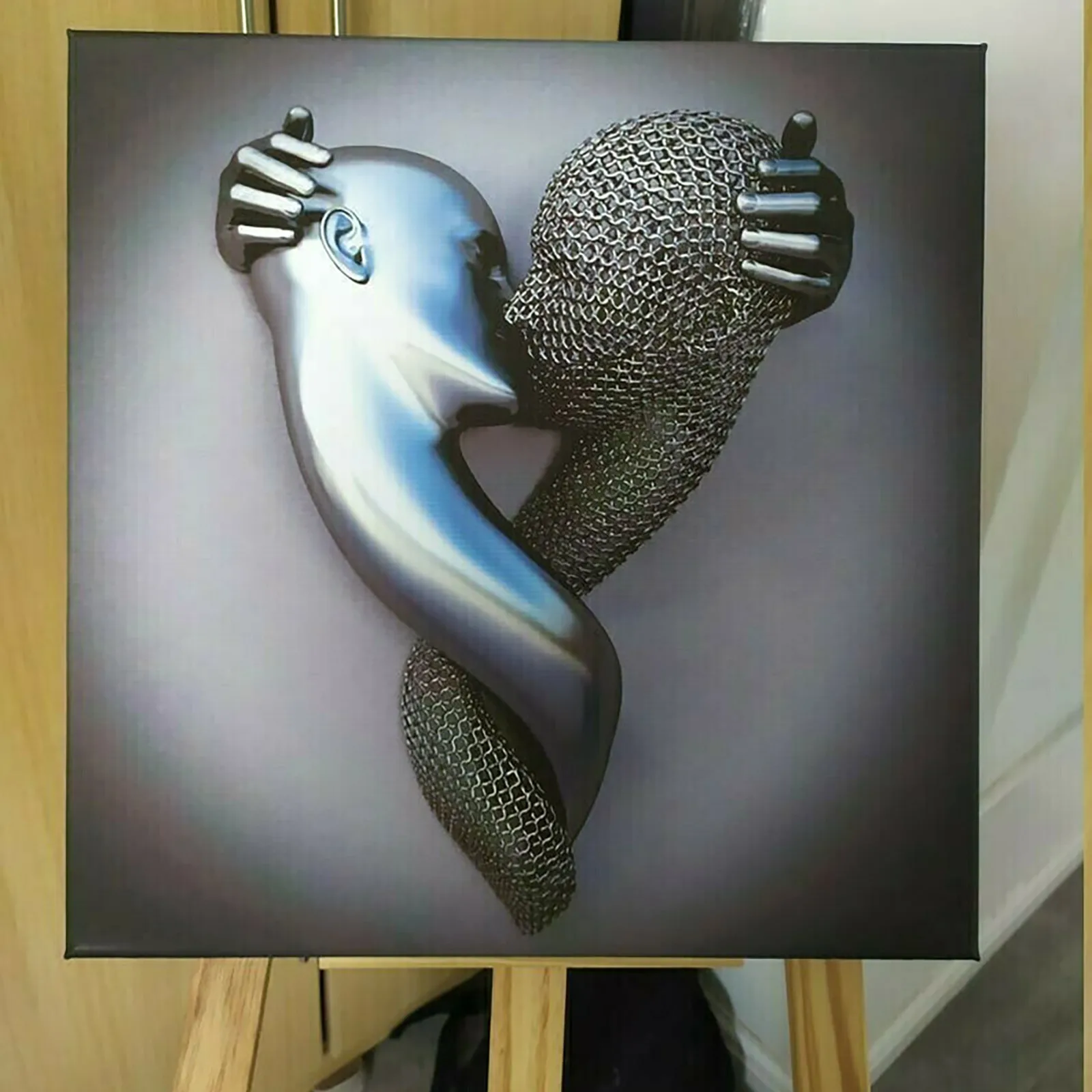 

Nordic Couples Metal Figure Statue Wall Art Canvas Painting Lover Sculpture Poster Print Wall Picture for Living Room Home Decor