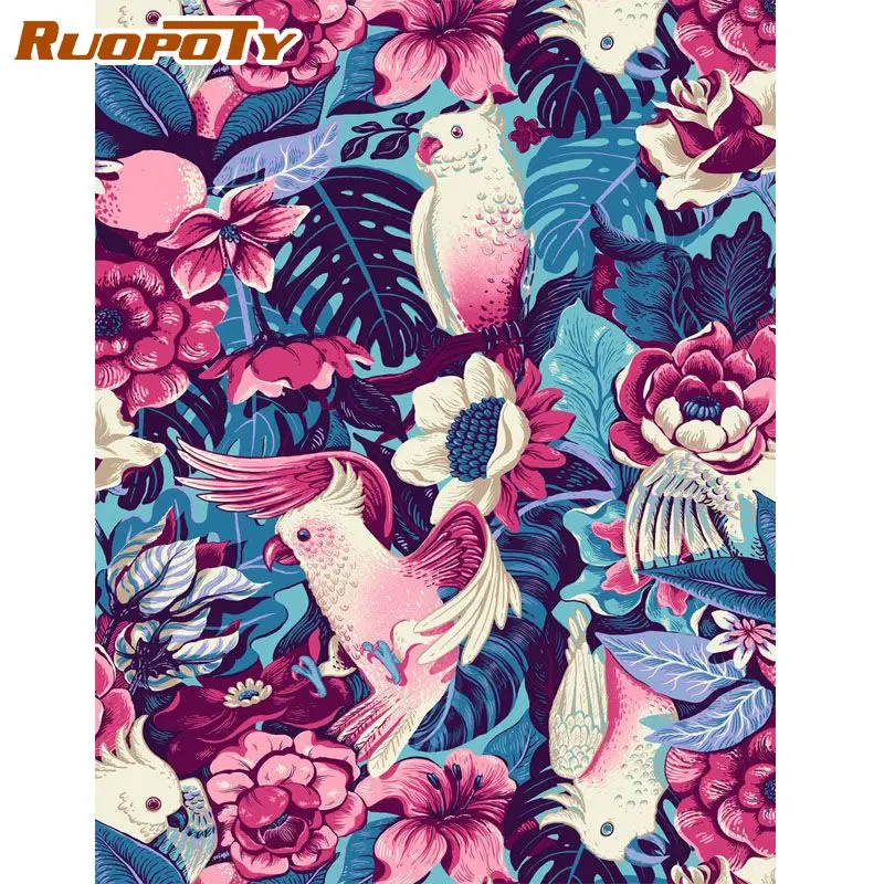 

RUOPOTY 60x75cm Frame DIY Painting By Number Kits Wall Art Picture By Numbers Flowers Bird Handpainted For Home Decors Artcraft