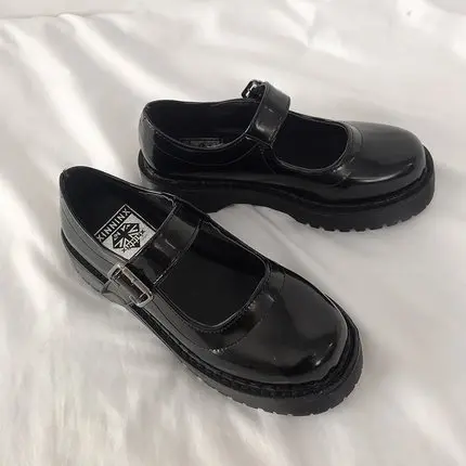 Студентов обувь на плоской подошве Круглый носок JK кожаная школьная сумка