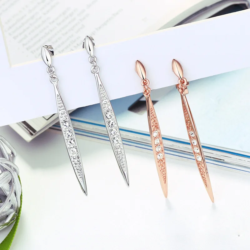 UILZ винтажные серьги капли с фианитом длинная линия розовое золото модные