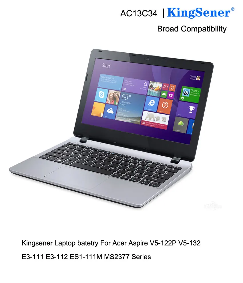 KingSener AC13C34 ноутбук Батарея для acer Aspire V5-122P V5-132 E3-111 E3-112 ES1-111M MS237 KT.00303.005 11,4 V 2640 мА-ч/30WH