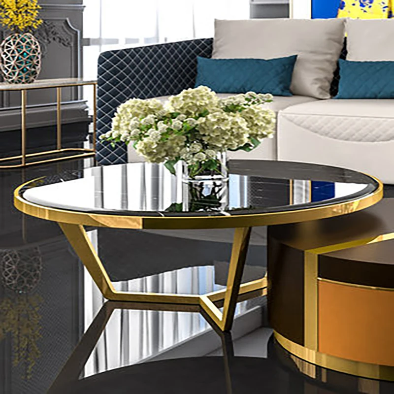 

Nordic light luxury oval marble coffee table TV cabinet combination after modern minimalist living room small apartment