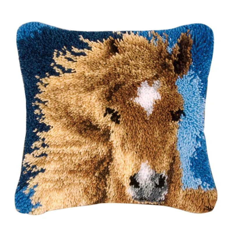 

Latch Hook Kits For Adults Kids DIY Throw Pillow Cover,Needlework Cushion Cover Hand Craft Crochet Crochet Kit (Horse)