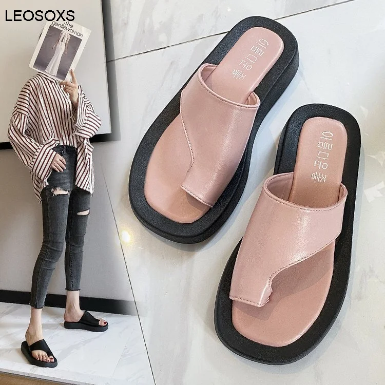 

Sandals Slippers Women's 2021 New Flip-flops Women's Summer Fashion Flat Slippers Thick-soled Middle Heel 3-5Cm Beach Shoes