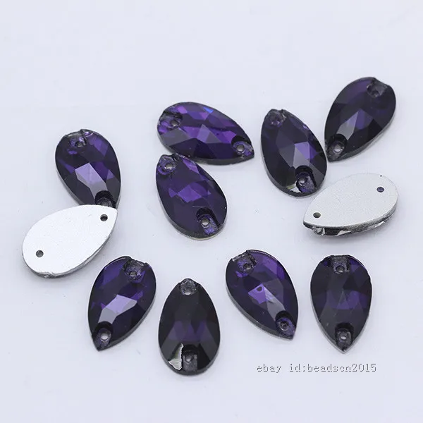 violet 28p 11x18 мм, цветные стразы в форме капли, кристаллы, стеклянные камни, Пришивные серебряные стразы с плоской задней частью, драгоценные камни, 2 отверстия, бусины на пуговицах для свадебного платья - Цвет: violet