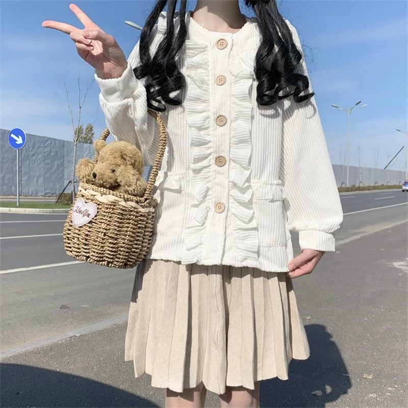 Японские зимние милые мягкие пальто для девочек Kawaii свободный милый вельветовый