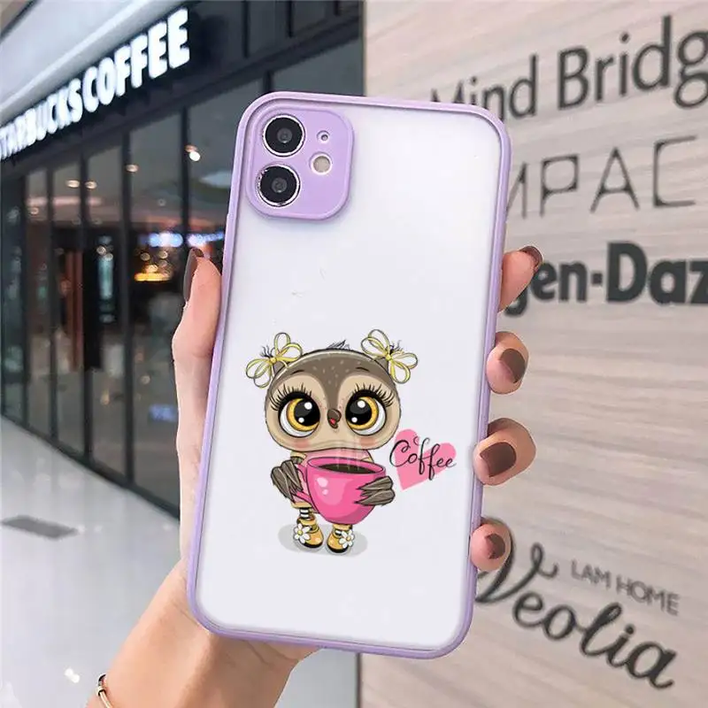 

Cute Owl Black Phone Case purple matte transparent For iPhone 7 8 x xs xr 11 12 pro plus max mini Clear Funda