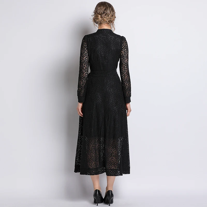 Платье женское кружевное с длинным рукавом Элегантное Длинное Вечернее розовое