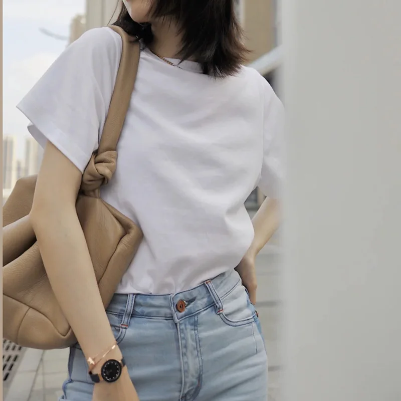 

Женская футболка с коротким рукавом, Белая Летняя футболка большого размера с круглым вырезом и складками, 2021