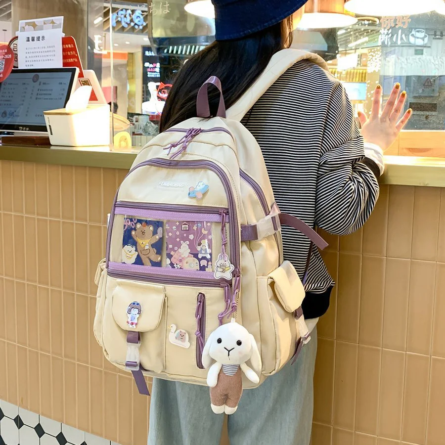 

High Quality Large Capacity Waterproof Women Backpack Clear Multi-pocket Travel Rucksack Student School Bags for Teenage Girls