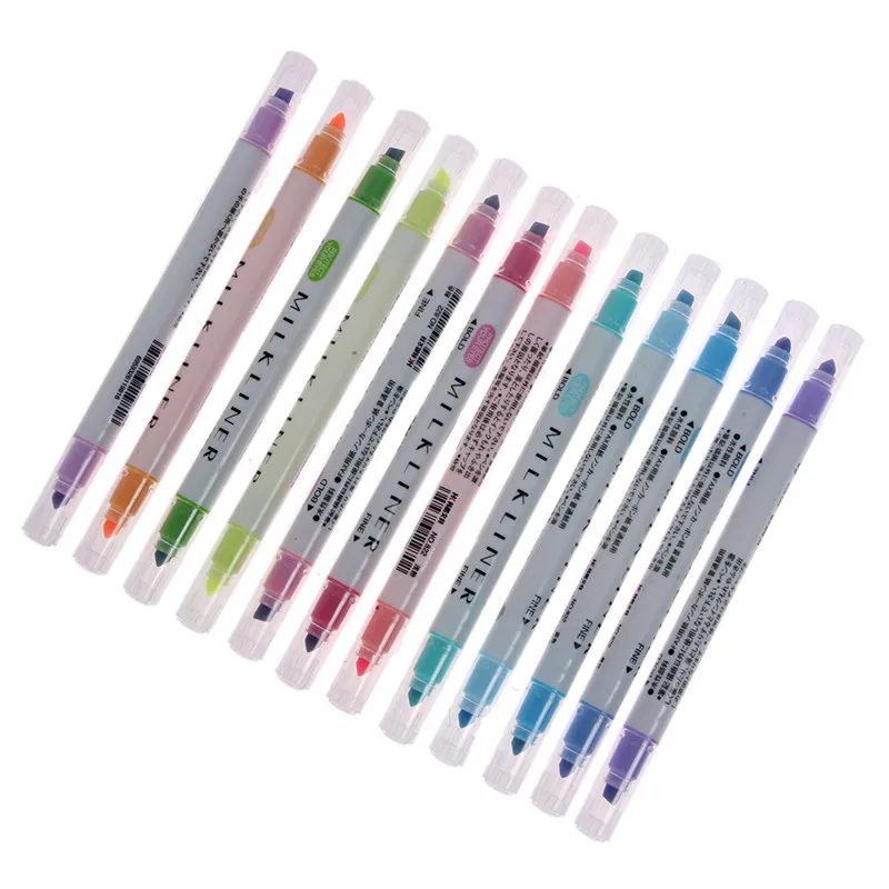 12 шт./компл. корейские ручки с двойной головкой флуоресцентные школьные маркеры