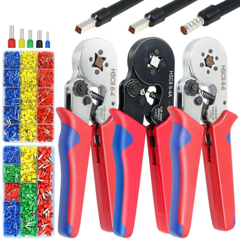 

Tubular Terminal Crimping Tools Mini Electrical Pliers HSC8 6-4A/6-4 0.25-10mm² 23-7AWG 6-6 0.25-6mm² High Precision Clamp Sets