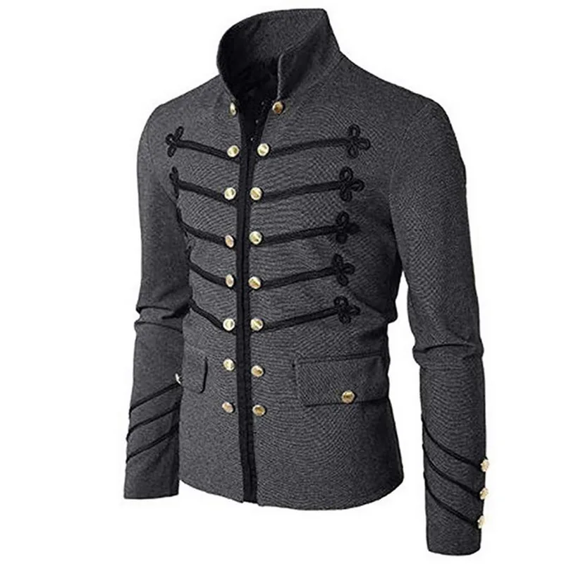 Men's Stand-Up Collar Gothic Jacket Coats Double Button Decorated Coats Uniform Costume Praty Coat Outwears Casual Streetwears