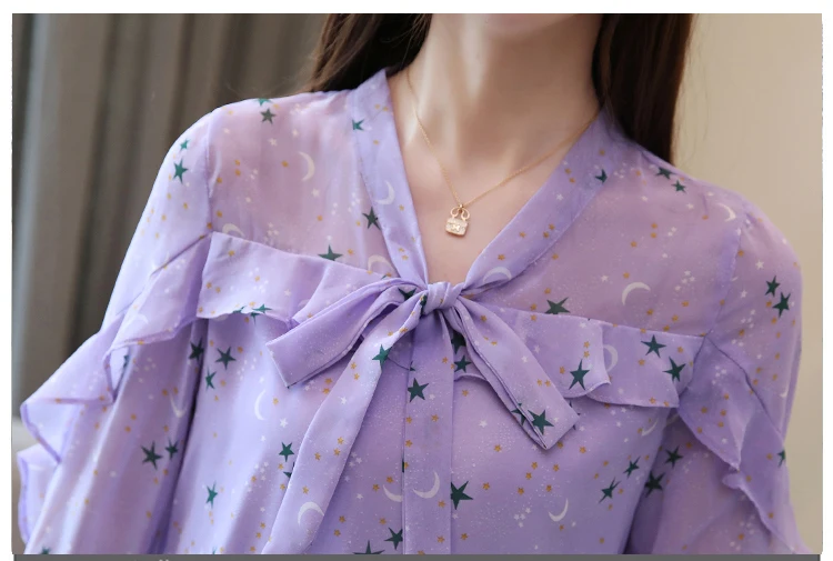 Шифоновая женская рубашка с оборками новинка весны 2020 блузки длинным рукавом и