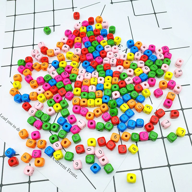 

100pcs/bag Colorful Wooden Beads 10mm Square Mixed Letters Alphabet/Number Loose Beads DIY Jewelry Handmade
