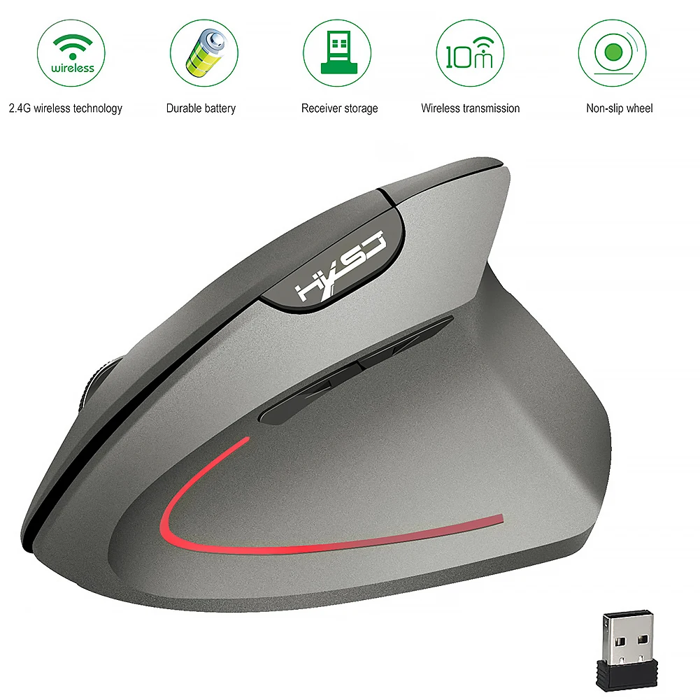 Hxsj 2,4G 2400 dpi беспроводная Вертикальная мышка эргономичная регулируемая мышь для игрового офиса Прямая#0824 Новинка