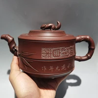 8chinese yixing zisha pottery hand carved bamboo leaves bamboo pot red mud kettle teapot teapot pot tea maker office ornaments