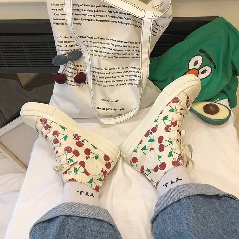 Женские парусиновые туфли с высоким берцем кеды ручной работы вулканизированной