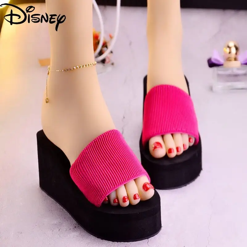 

Disney Minnie's New Platform High-heeled Wedge with Muffins and Cute Cartoon Outer Wear Flip-flop Beach Women