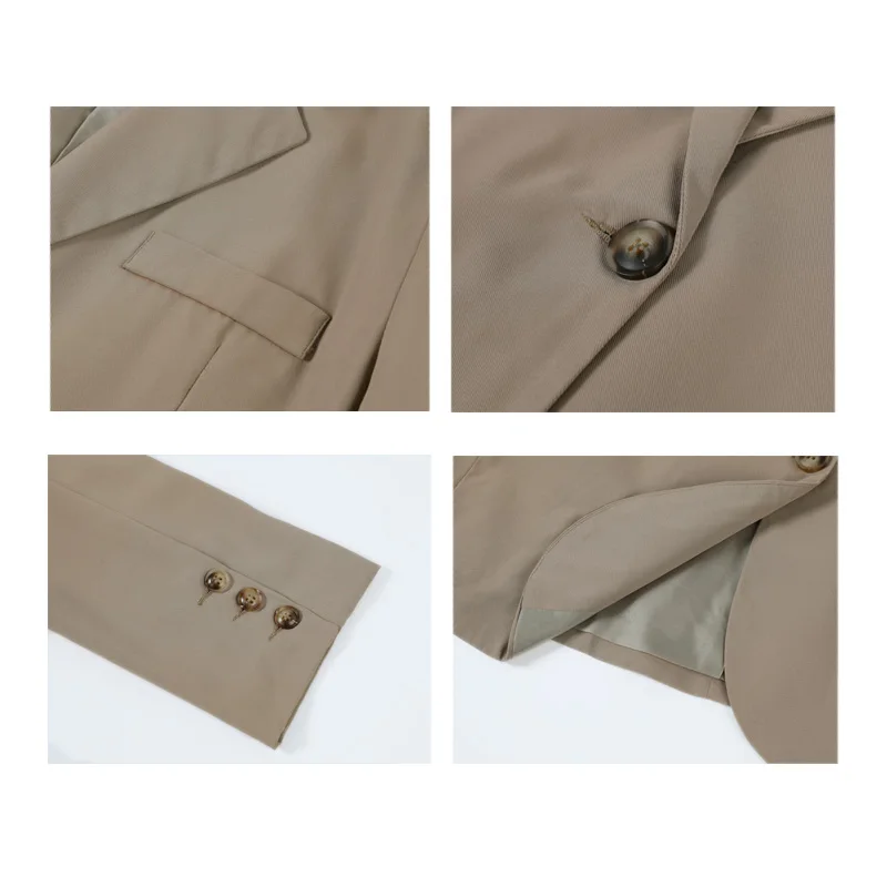 

Autumn Solid Color Elegant Khaki Blazer Women Jacket Women's Korean Style Loose V-neck Long Sleeve Cardigan Suit C12101X
