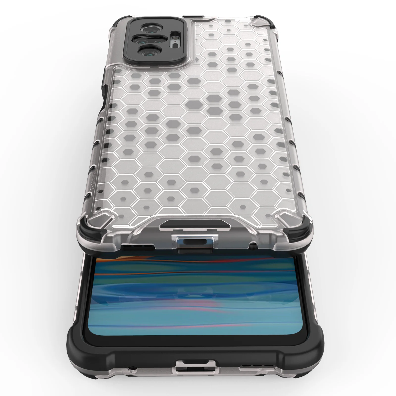 applicable to red rice note10pro honeycomb transparent pc mobile phone case millet poco m3 four corner anti falling protective free global shipping