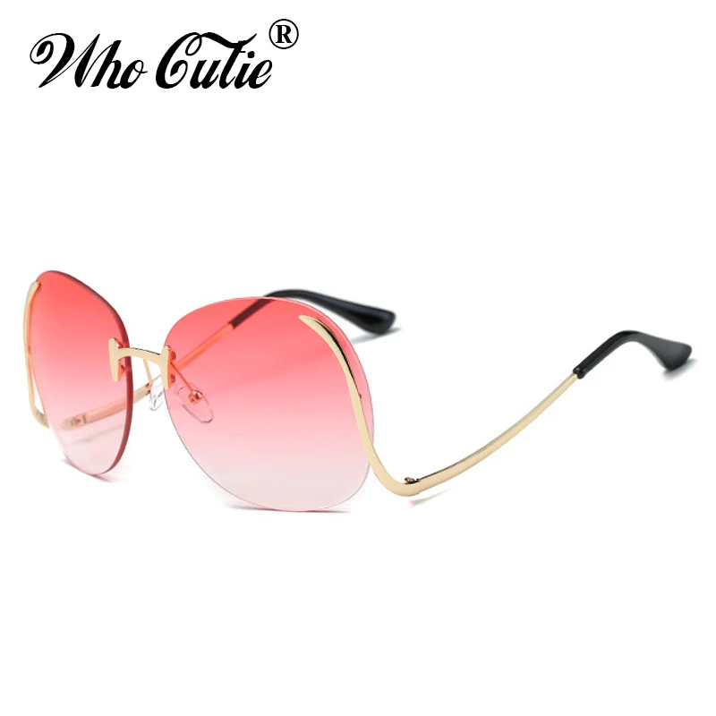 Модные уникальные солнцезащитные очки без оправы большие женские брендовые