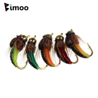 bimoo 8pcs 12 14 brass bead head fast siking nymph scud fly bug worm for trout fishing nymphing artificial insect bait lure