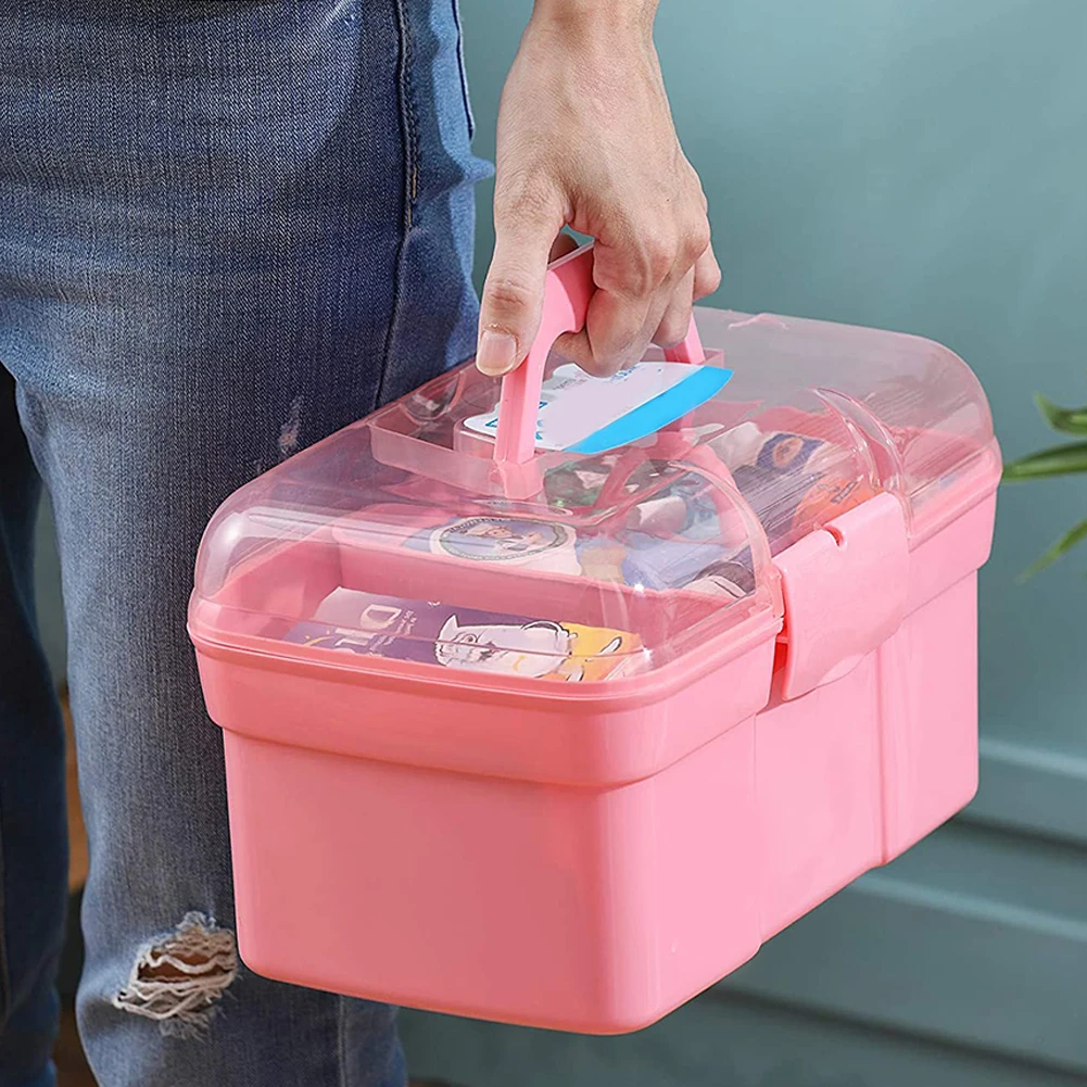 

Plastic Nail Tool Case Large Capacity Manicure Tool 2 Layer Hand Hold Desktop Multi Functional Plastic Storage Box Nail Tool Art