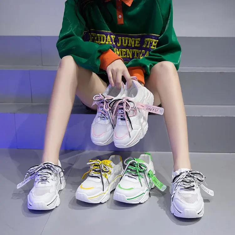

Women's Sneakers White Platform Bottom Vulcanized Shoes Lace Up Fashion Casual Running Sport Shoes Ins Trend Father Shoes