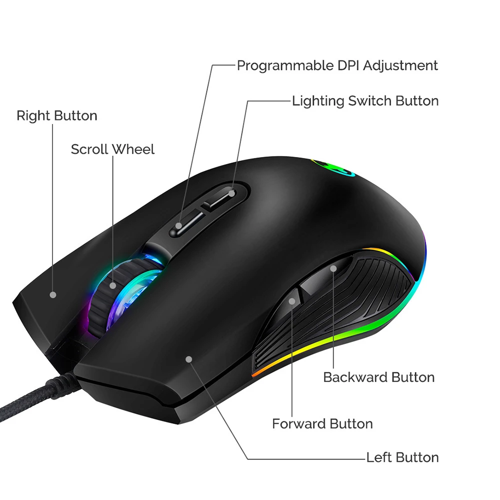 Мышь игровая Проводная с RGB подсветкой 3200DPI USB Type C|Мыши| |