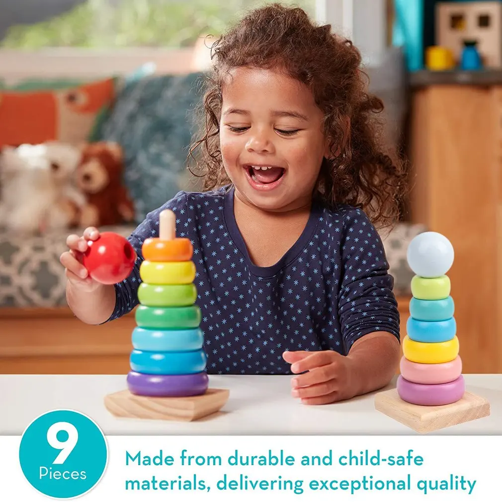 

Rainbow Stacking Ring Tower Blocks Warm Color Wood Toddler Toy Baby Montessori Enlightenment educational Toys Infant Toys