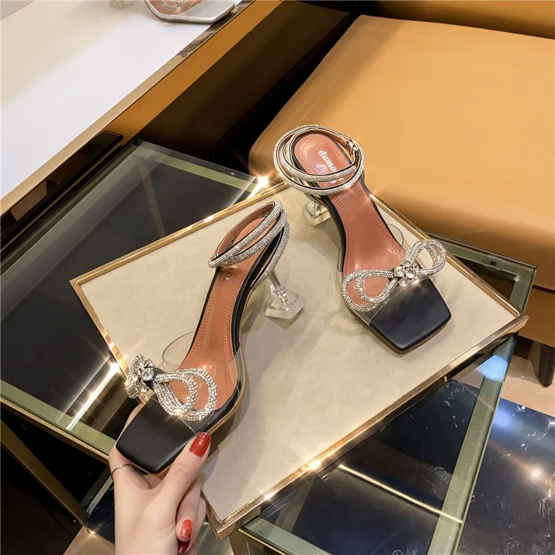 

2021 new silver high-heeled shoes with bow and diamond sandals