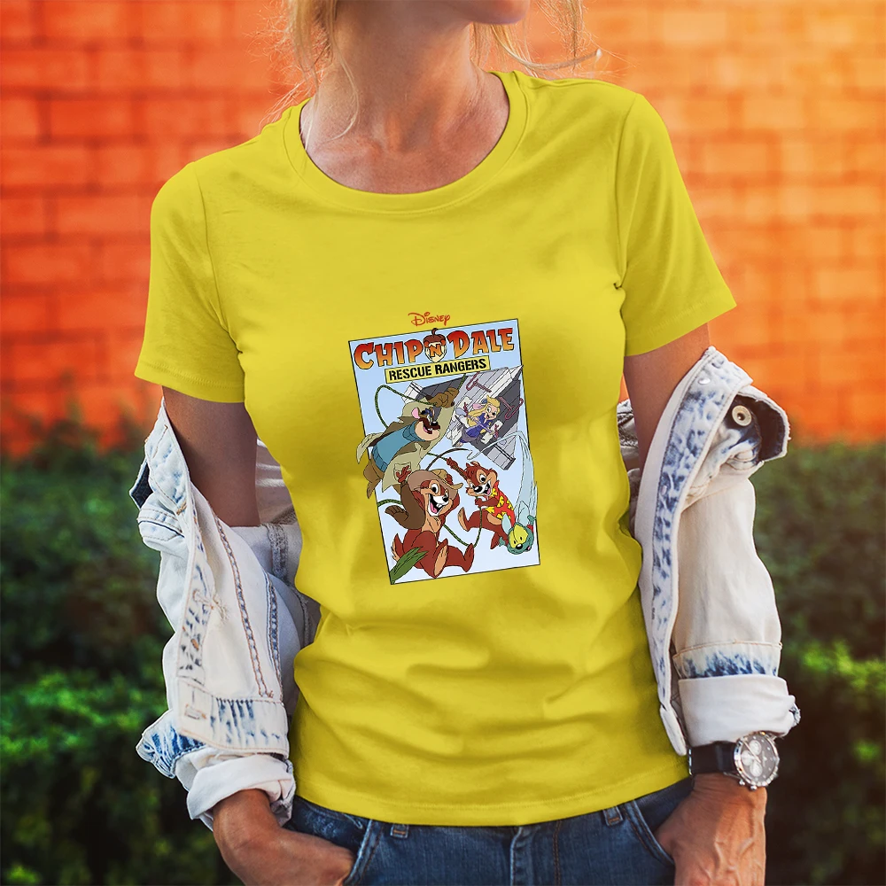 

Disney Fashion Outdoor Women T-Shirts Summer New Products Chip 'n' Dale Cartoon Printing Harajuku Style Round Neck Short Sleeve