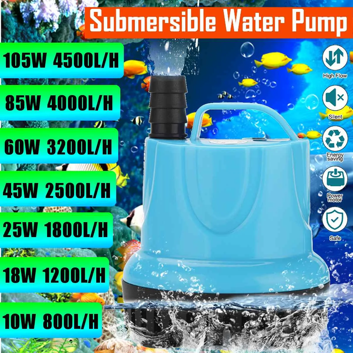 

25/45/60/85/105W Ultra-quiet Mini Brushless Water Submersible Pump Water Fountain Pump Filter Waterproof Fountain Aquarium Tank