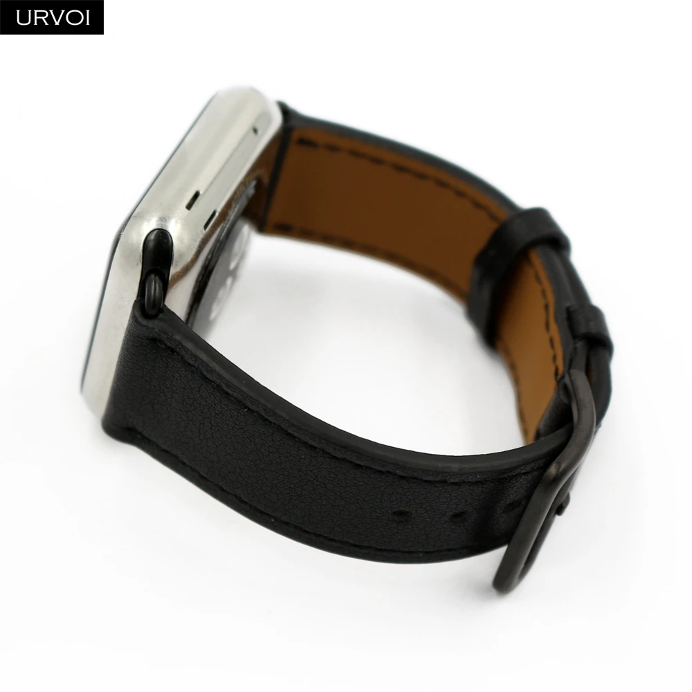 URVOI одиночный Тур группа для apple watch серии 5 4 3 2 1 Swift кожаный ремешок для iWatch Наручные Классические ручной работы noir 40 44 мм