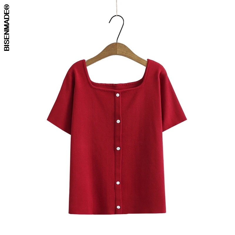 

Women's Clothing T-Shirts Plus Size 2021 Summer Fashion Casual Tees Short Sleeve Square Collar Ice Knitting Tops Camiseta Mujer