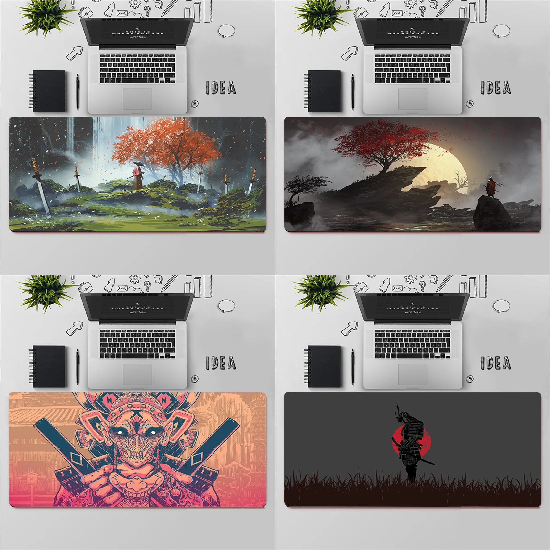 Игровой коврик для мыши большой компьютерный геймеров японский Ronin Bushido Samurai