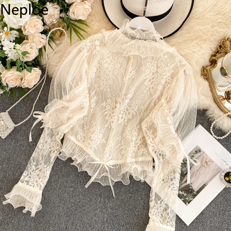 Женская блузка с рюшами Neploe Элегантная v образным вырезом и длинными рукавами на