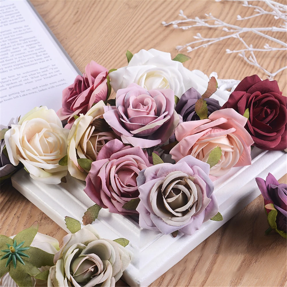 

5Pcs/Pack 7cm Rose Artificial Flower Heads High Quality Silk Rose Flower Heads DIY Home Decoc Fake Flower Heads Wedding Decor
