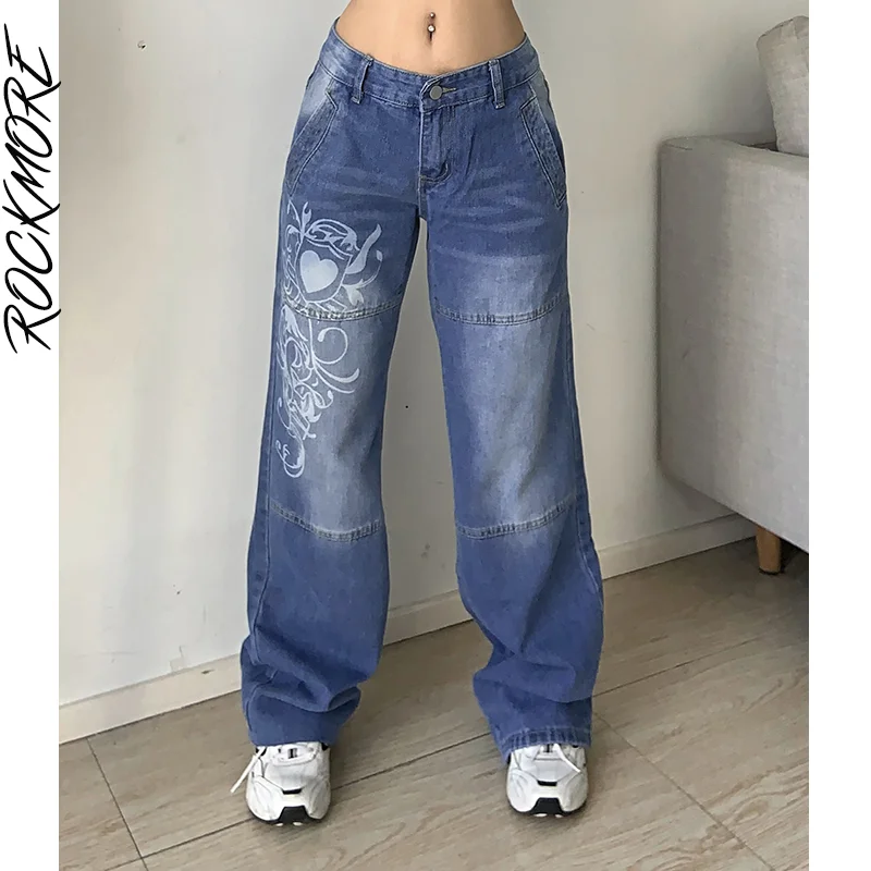 

Женские джинсы с заниженной талией Rockmore, повседневные Прямые брюки-карго в стиле Харадзюку, корейский стиль, 2019