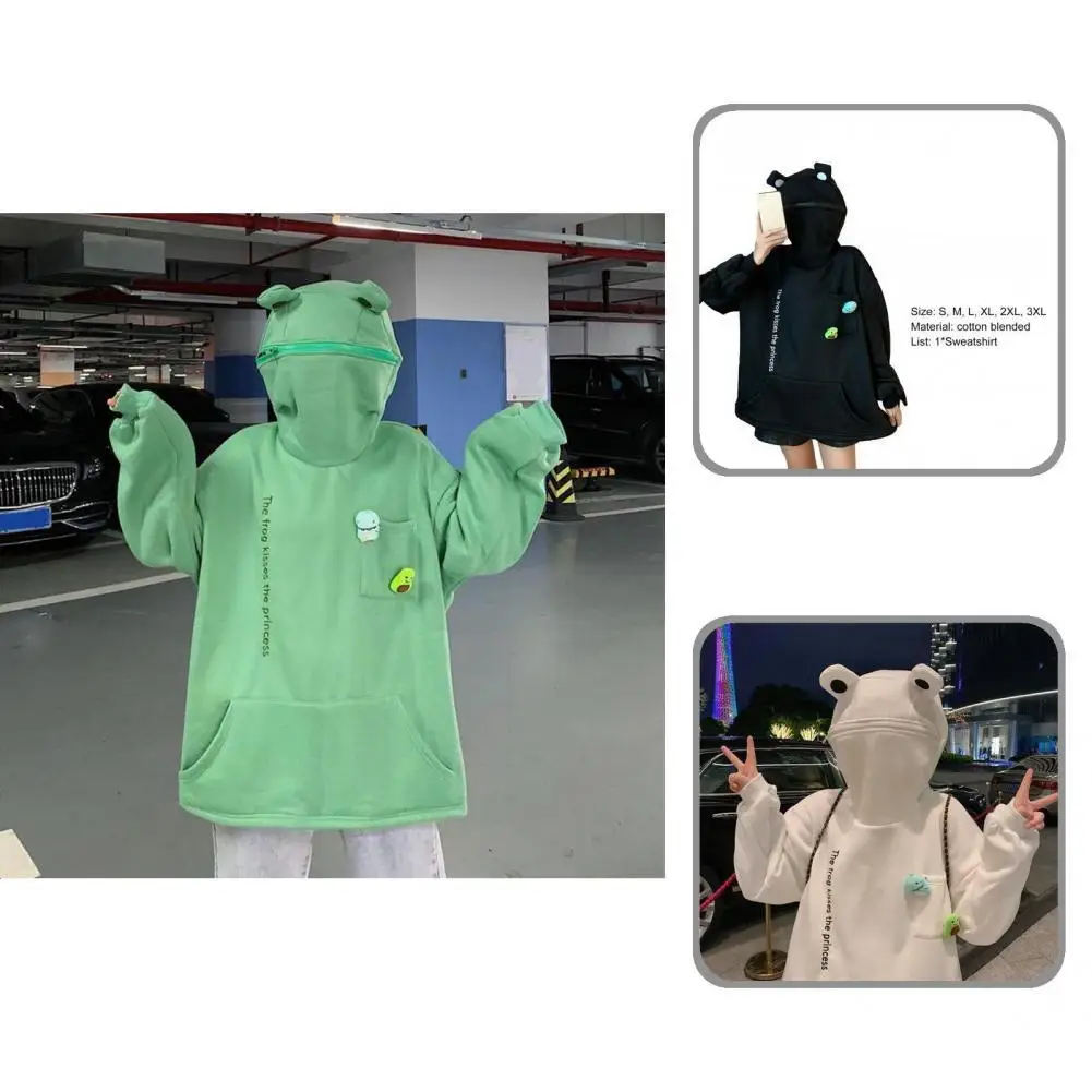 

Autumn Winter Sporty Zipper Long Sleeve Sweatshirt Cartoon Hoodie Solid Color for Christmas