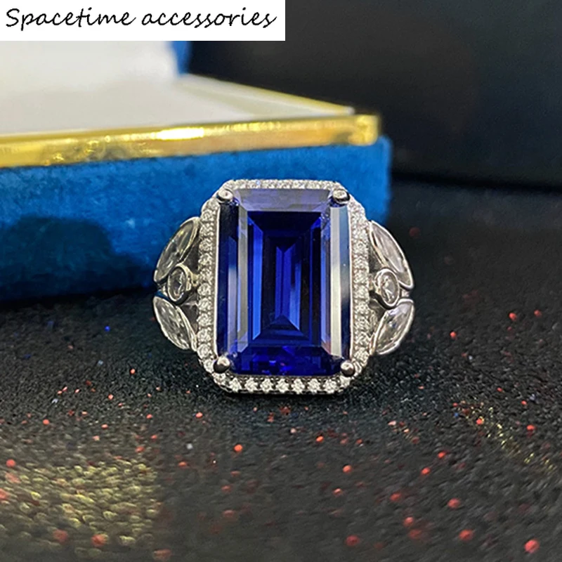 

EarringSterling Silver 10*14mm Emerald Cut Sapphire Yellow Pink High Carbon Diamond Wedding Ring For Women Fine JewelryRings