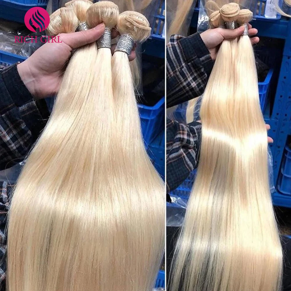 Richgirl 30 32 34 36 38 40 длинные дюйма 613 блонд 1/3/4 шт. пряди прямого плетения Remy человеческие волосы для наращивания от AliExpress WW