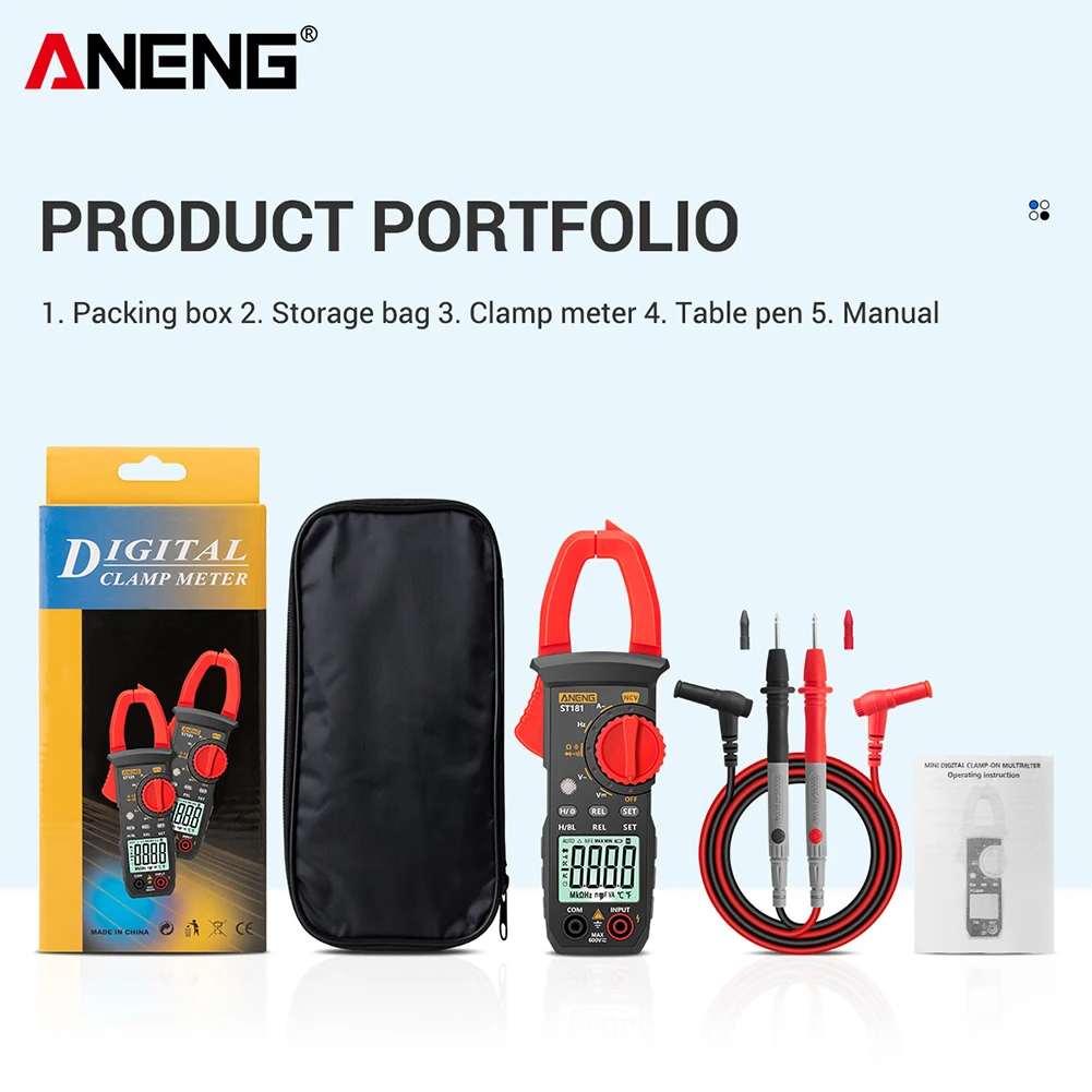 

ANENG ST181 Digital Clamp Multimeter 4000 Counts Transistor Resistance Tester DC/AC Current Meter Ammeter Voltmeter Dropshipping