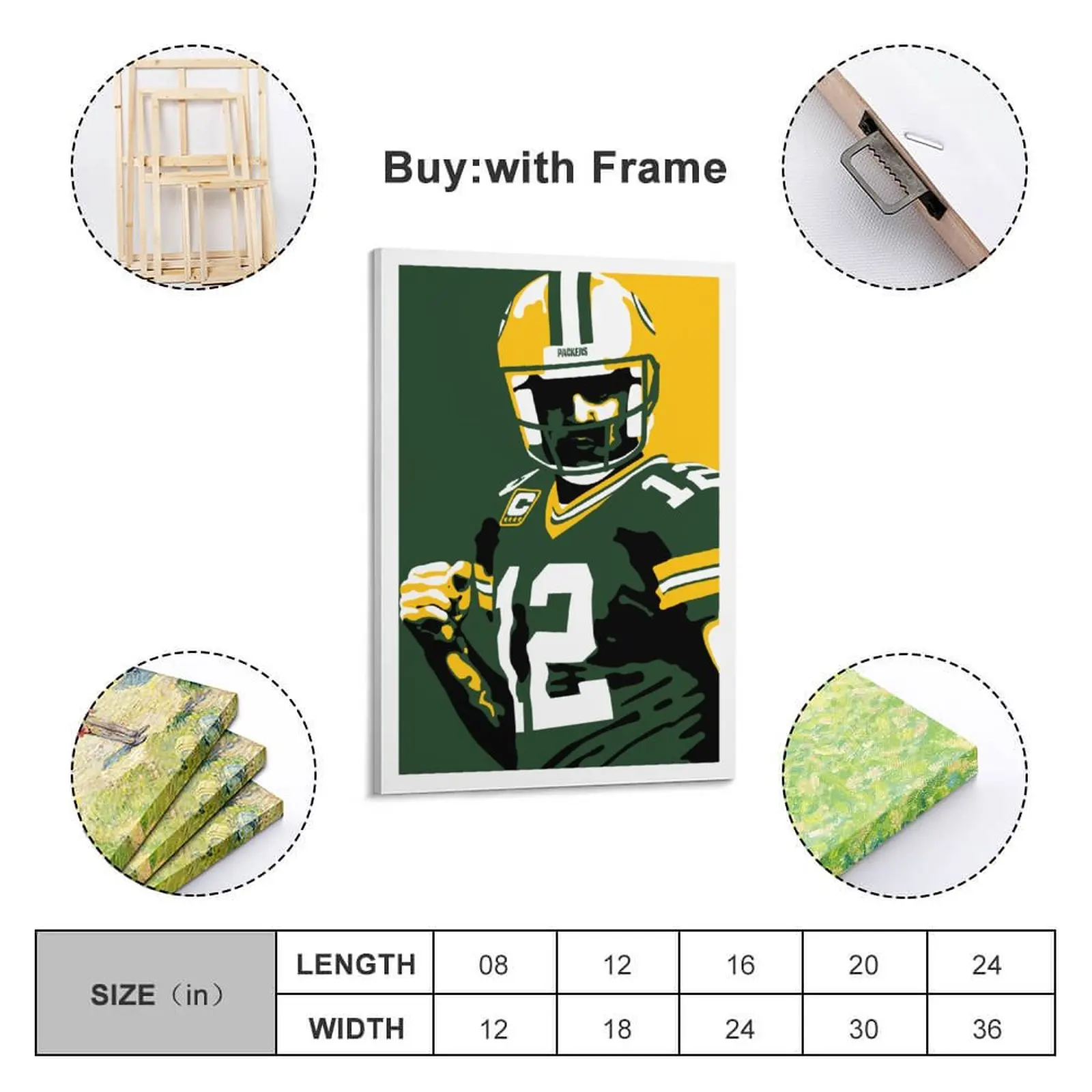 

Decor 12 Aaron Rodgers Print Painting Canvas Hang A Picture for Living Room Wall Room Posters With Frame Modern Home