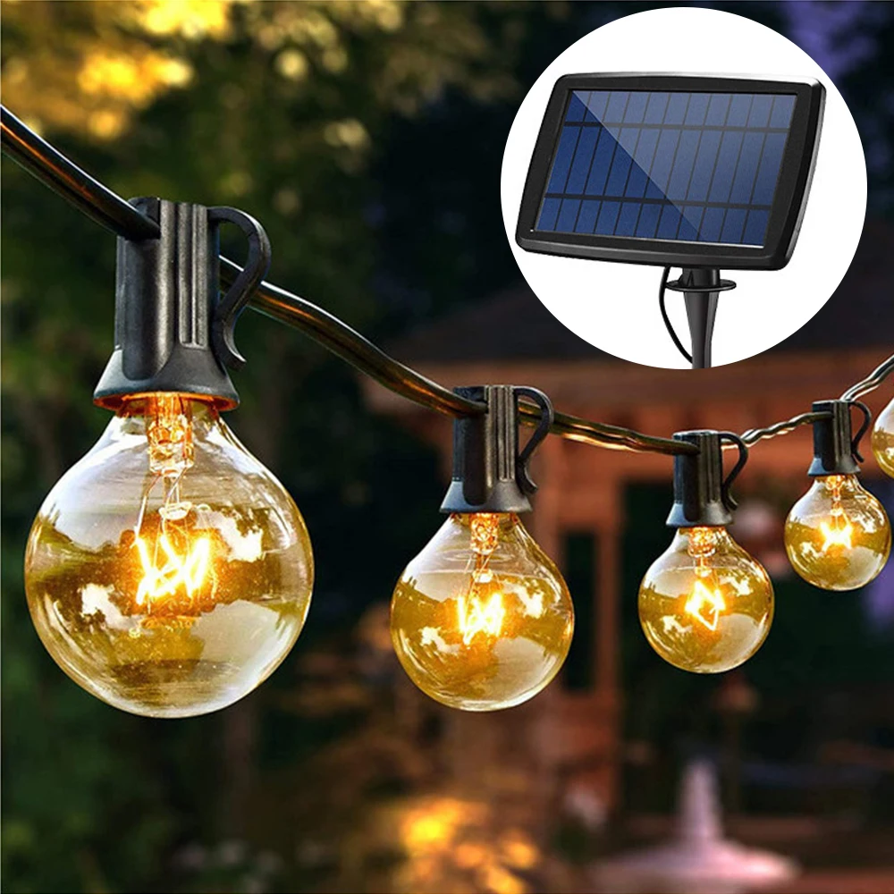 

Гирлянда G40 с 10 светодиодами и 25 светодиодами, уличная водонепроницаемая лампа с прозрачными лампочками на солнечной батарее для свадьбы, Н...