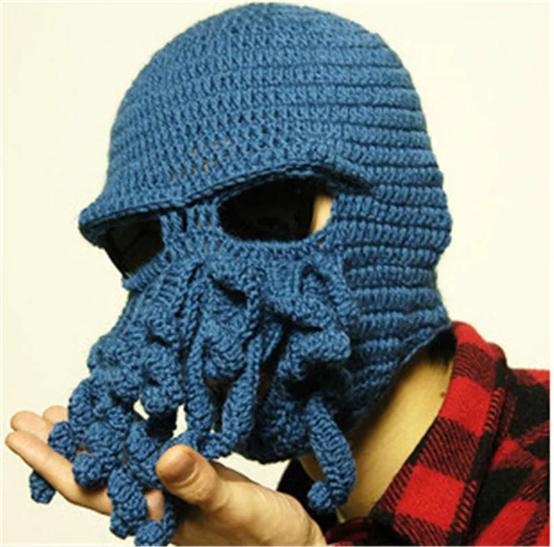 

Novelty Handmade Funny Tentacle Octopus Hat Crochet Cthulhu Beard Beanie Men's Women's Knit Wind Mask Cap Halloween Animal Gift