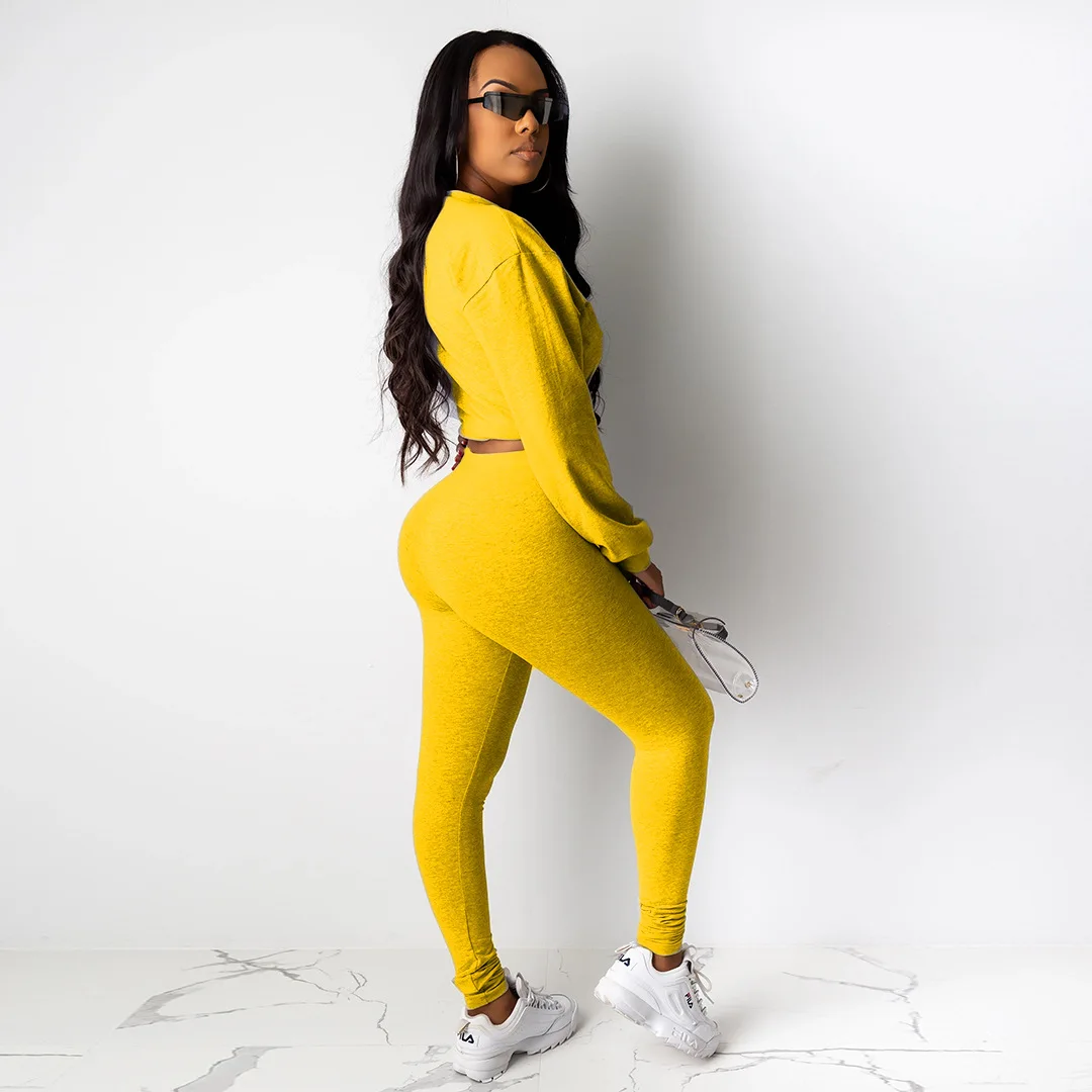 Casual Women Two Pieces Jogging Femme Long Sleeve Sportwear Tracksuit Women O-neck Crop Top+ Long Pants Suit Autumn